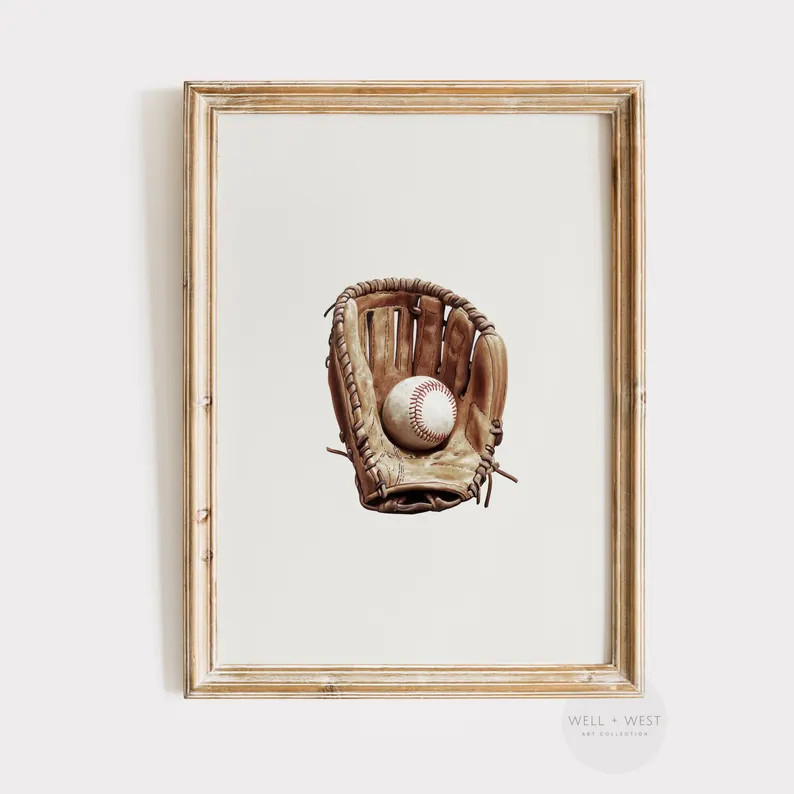 Baseball Glove Print | Vintage Style Baseball Art | Neutral Nursery Sports Decor | Boys Room Prin... | Etsy (US)