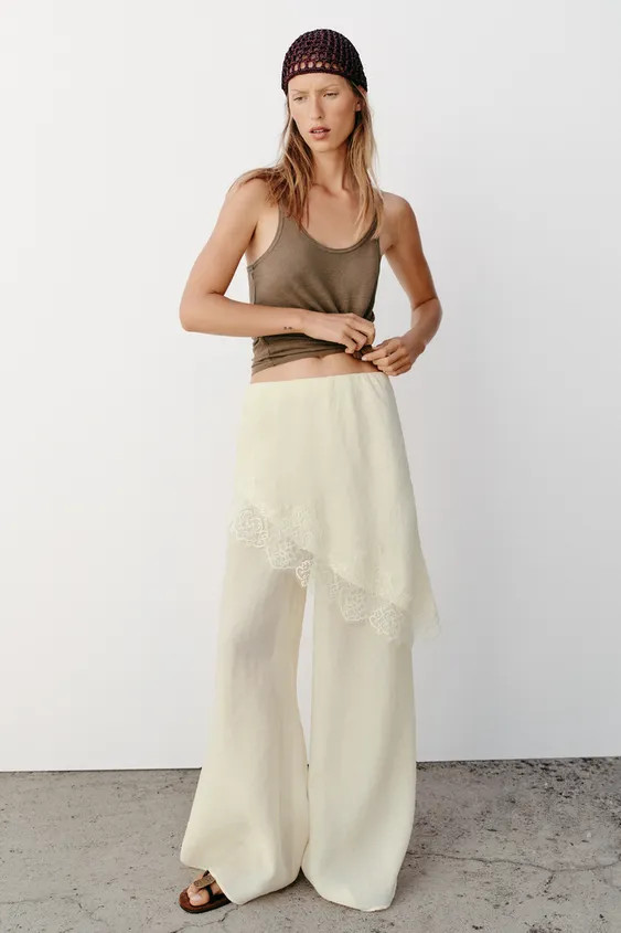 WIDE-LEG WRAP TROUSERS WITH LACE | Zara UK
