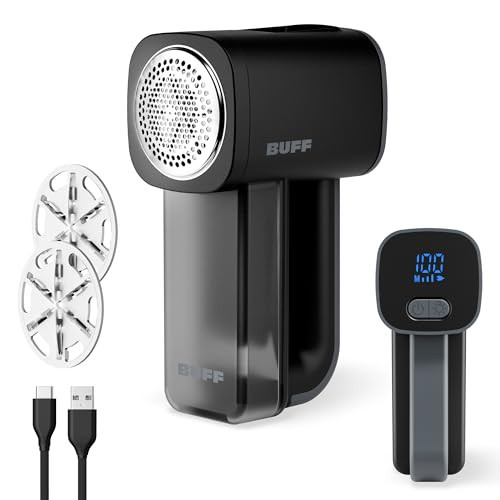 BUFF Fabric Shaver + Lint Remover, Sweater Defuzzer with 3 Motor Speeds, Remove Pills from Blankets, Couch, Clothing, Furniture, Stainless Steel Blade, USB-C Rechargeable – Black | Amazon (US)