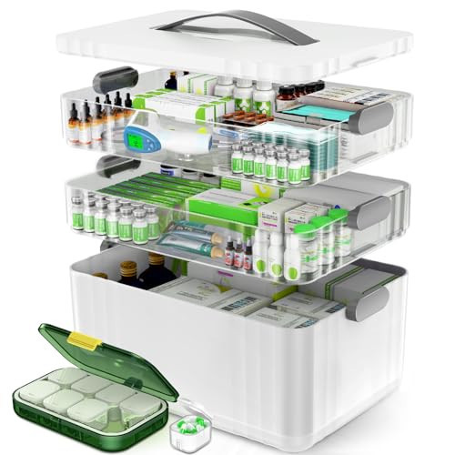 ARSTPEOE 3-Tier Medicine Organizer - Portable Medicine Cabinet with Plastic Handle, Multipurpose Medical Box with Pill Box, Empty First Aid Kit for Home | Amazon (US)
