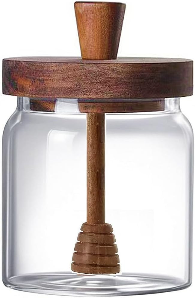 hiwafifi Glass Honey Jar with Dipper and Lid, 14 OZ Airtight Honeypot with Acacia Wood Lid, Coffe... | Amazon (US)