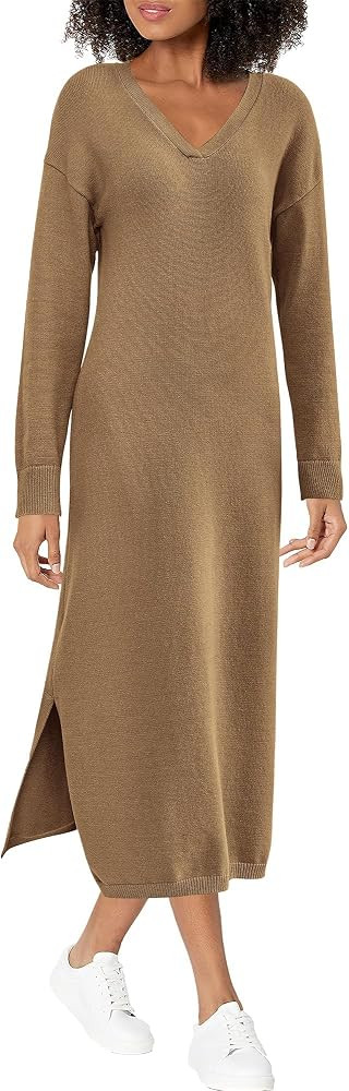 BTFBM Women Fall Sweater Dress V Neck Long Sleeve Slit Maxi Dresses Casual Knit Oversized Sweater... | Amazon (US)