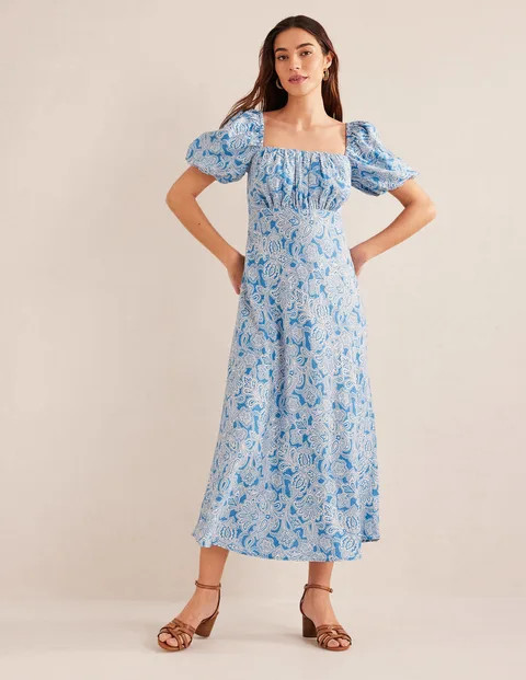 Ruched Bodice Midi Dress - Porcelain Blue, Paisley Bud | Boden (US)