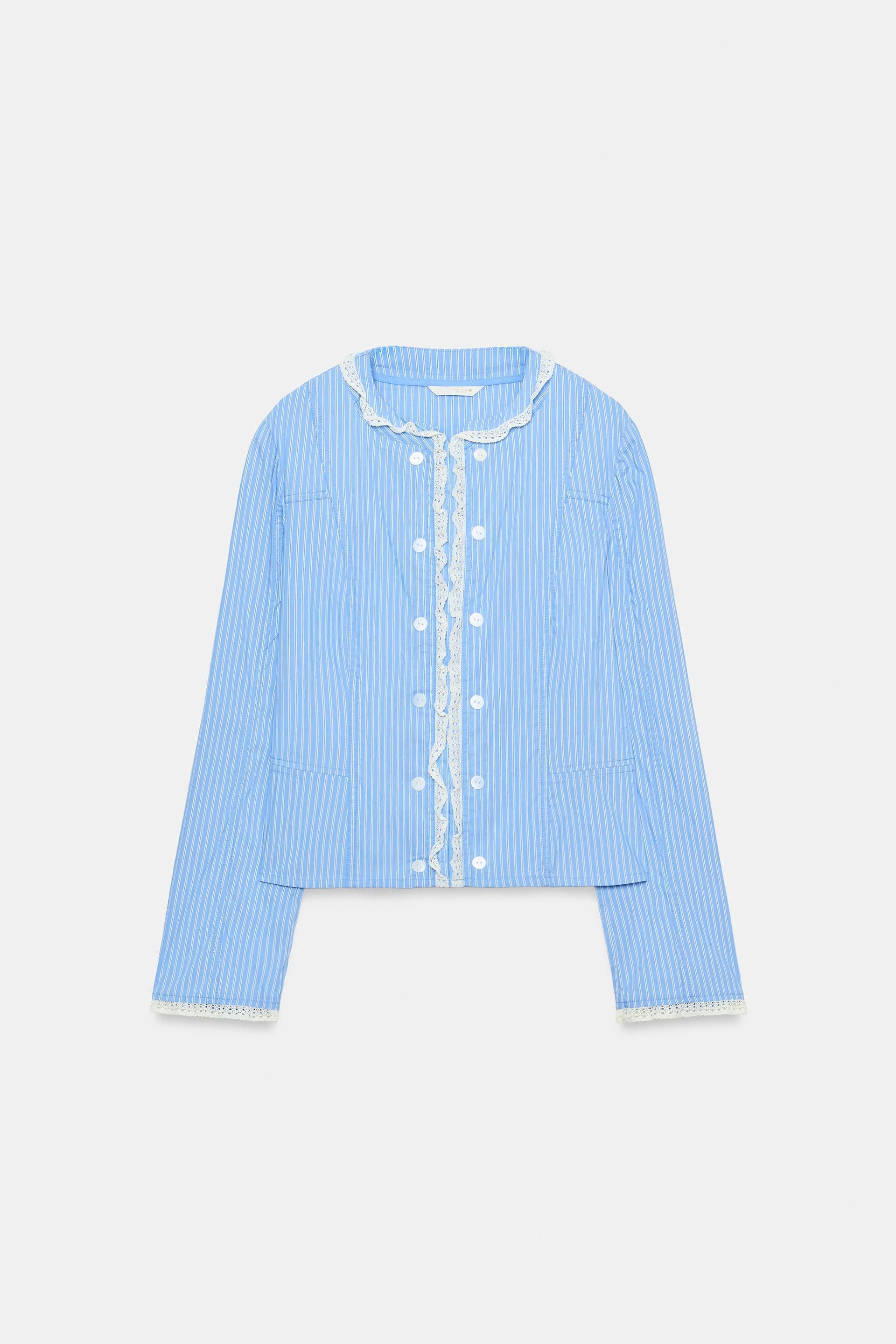 Zara - Striped Lace Poplin Jacket - Ink Blue - M - Woman | Zara US