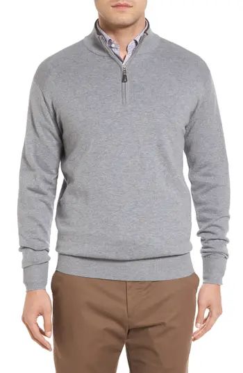 Men's Peter Millar Mock Neck Quarter Zip Wool & Cotton Sweater, Size Medium - Grey | Nordstrom
