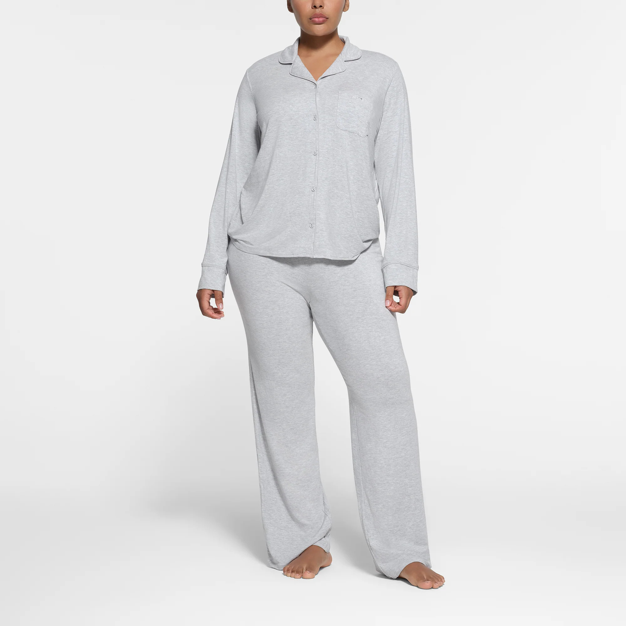 SKIMS Sleep Long Sleeve Button Up Set | Grey | 4XL | SKIMS (US)