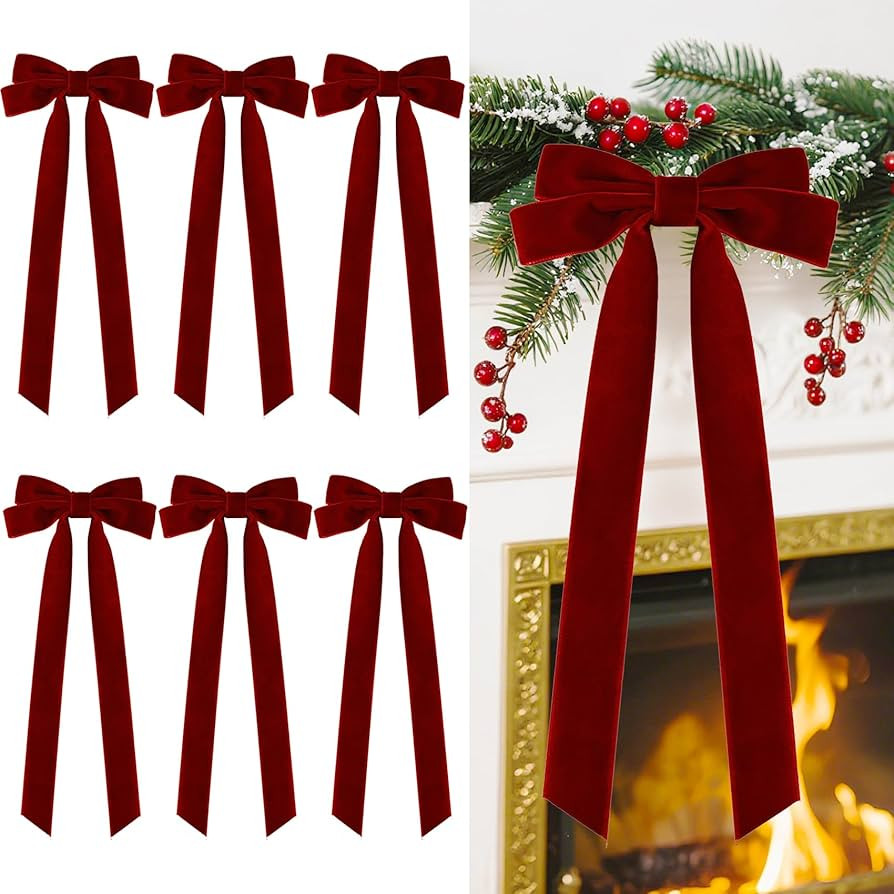 Senjie Velvet Large Christmas Bows for Staircase Garland Wreath, 20in x 8in Vintage Ribbon Bows w... | Amazon (US)