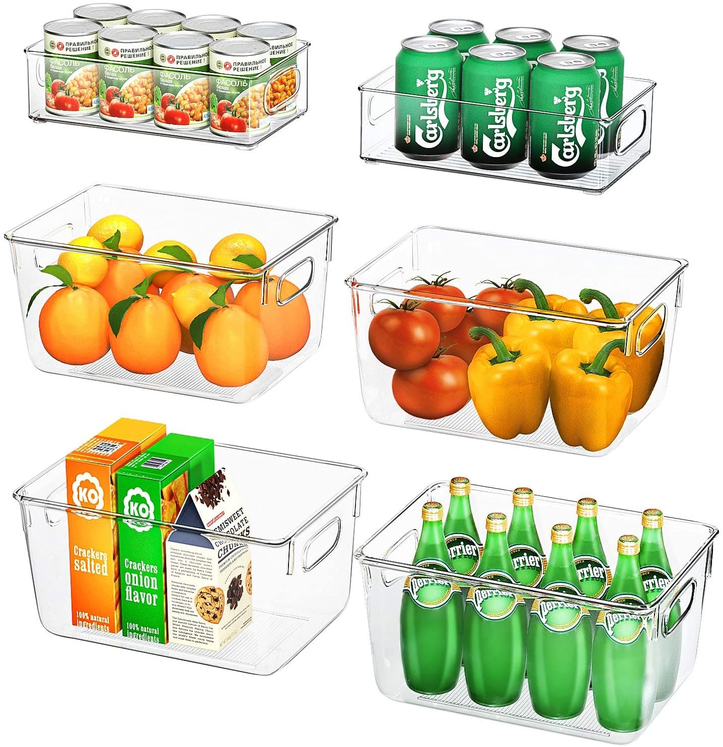 Set Of 6 Refrigerator Organizer Bins, 4 Large and 2 Small Pantry Bins, Fridge Organizer Bins with... | Walmart (US)