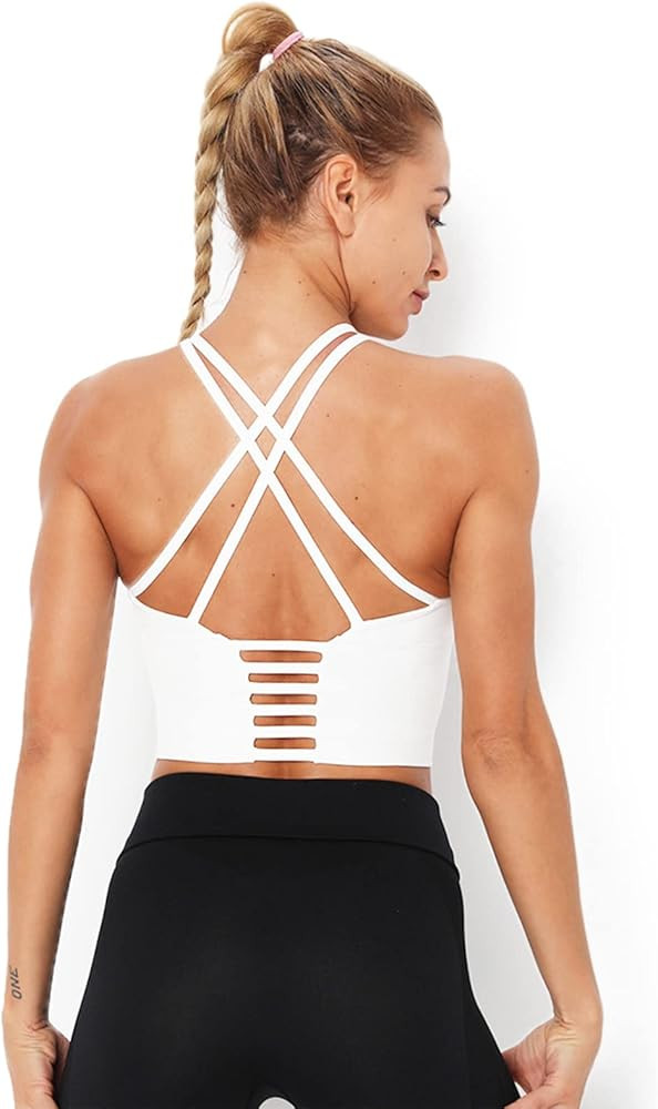 Redqenting Longline Sports Bra for Women with Removable Padded,Sexy Criss Cross Back Strappy Yoga... | Amazon (US)