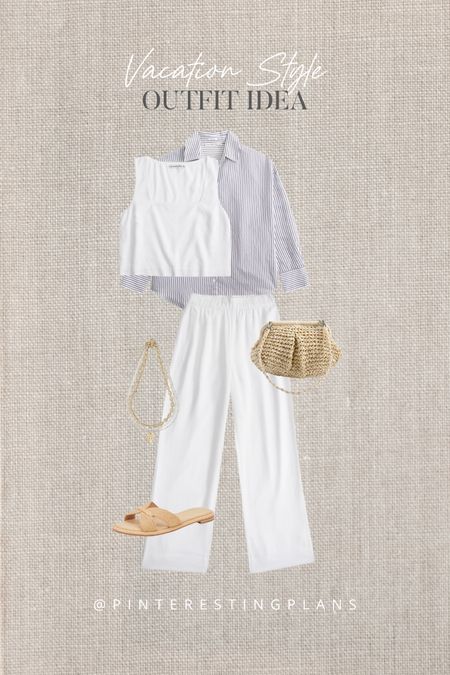 Beach vacation outfit. Vacay outfit. Spring break outfit. Spring outfit. Linen pants outfit. Coastal grandmother outfit. 

#LTKshoecrush #LTKstyletip #LTKover40