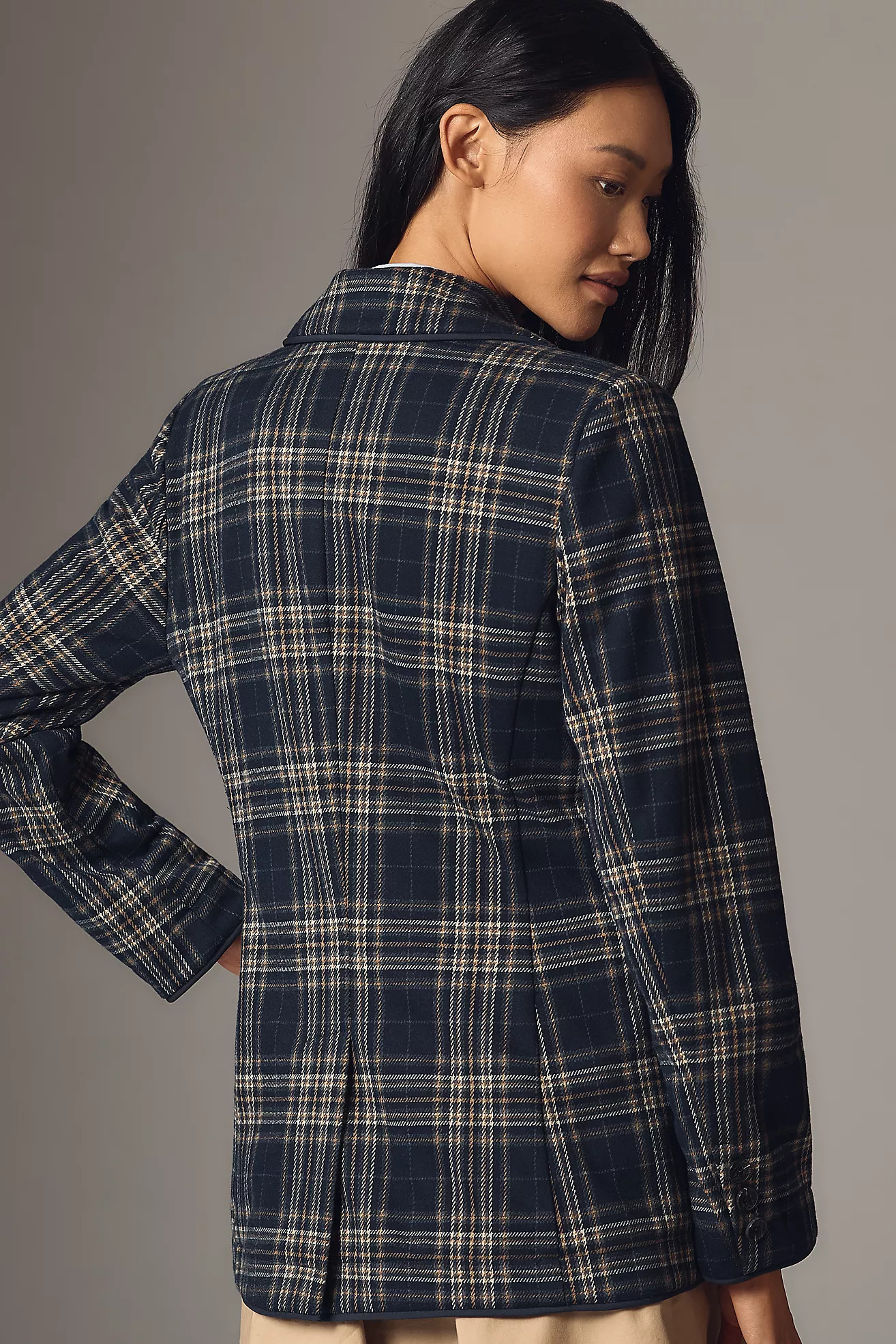 Avec Les Filles Double-Breasted Knit Plaid Blazer | Anthropologie (US)