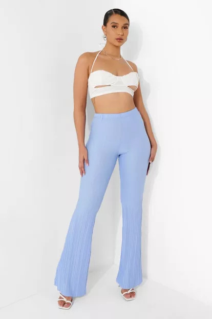 High Waisted Plisse Flared Trousers | Boohoo.com (US & CA)