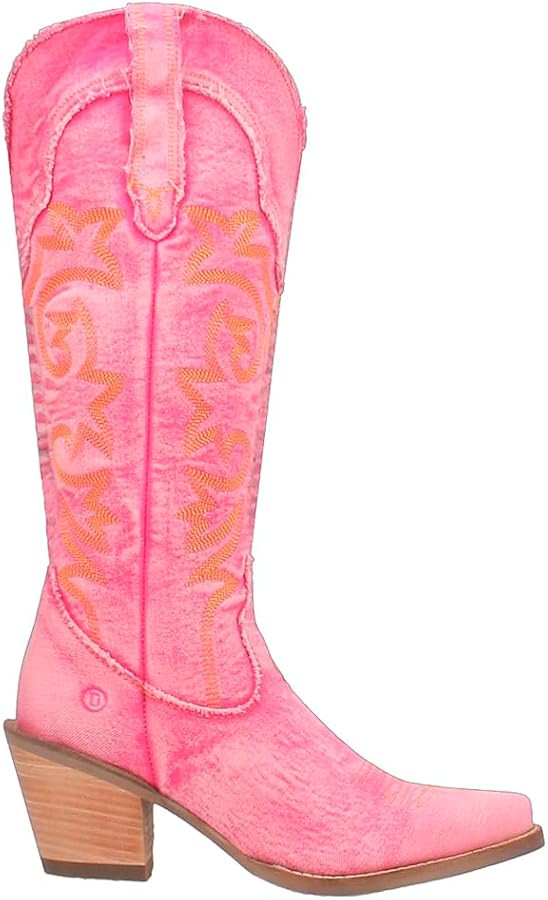 Dingo Womens Texas Tornado Embroidery Snip Toe Casual Boots Knee High Mid Heel 2-3" - Black, Oran... | Amazon (US)