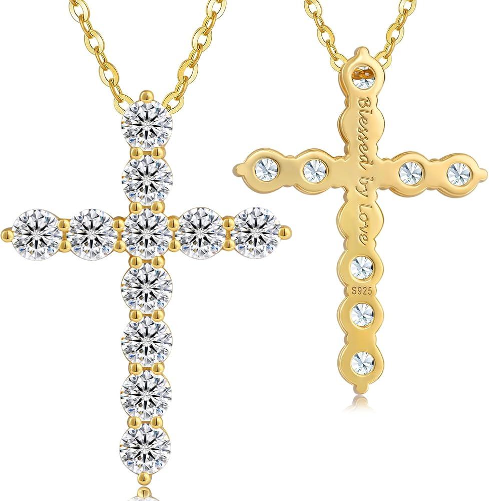 KRKC Moissanite Cross Necklace for Women, 0.66-3.3Ctw, D Color VVS1, 14K Gold Plated 925 Sterling... | Amazon (US)