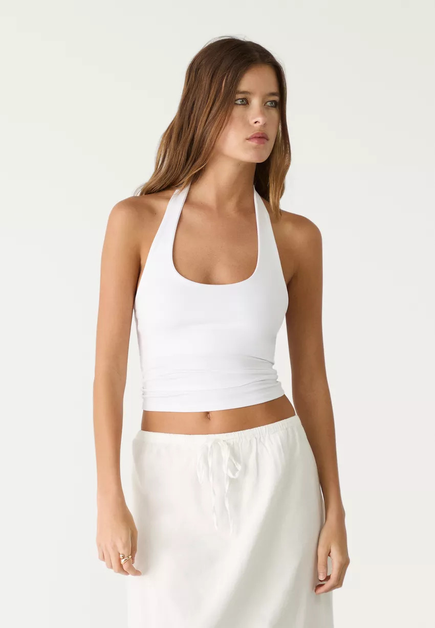 Racer-neck top - Women's fashion | Stradivarius United Kingdom | Stradivarius (UK)