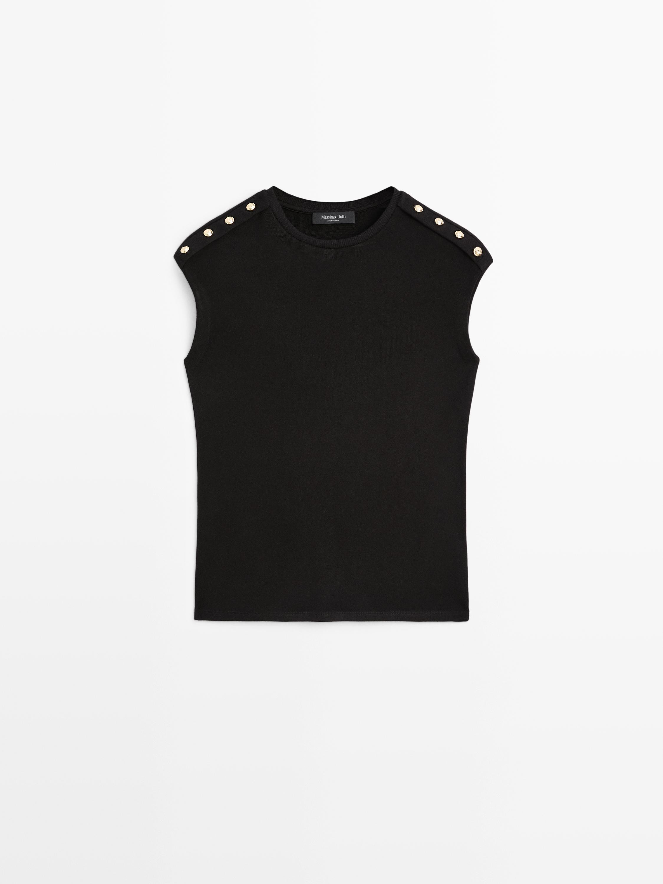 Drop sleeve T-shirt with button details | Massimo Dutti UK