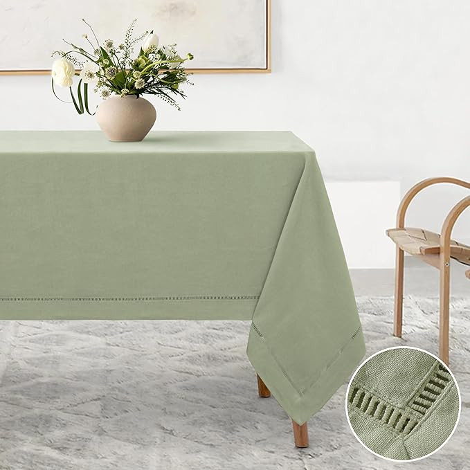 Hemstitch Linen Tablecloth, French Linen Sage Tablecloth 90" x 60" Inch, Washable Rectangular Tab... | Amazon (US)