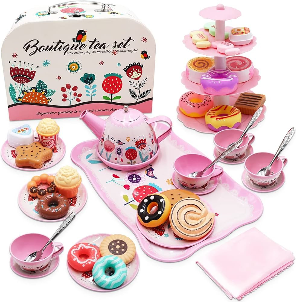 44PCS Tea Set for Little Girls, Princess Tea Time Toys Playset- Teapot Dishes Dessert & Carrying ... | Amazon (US)