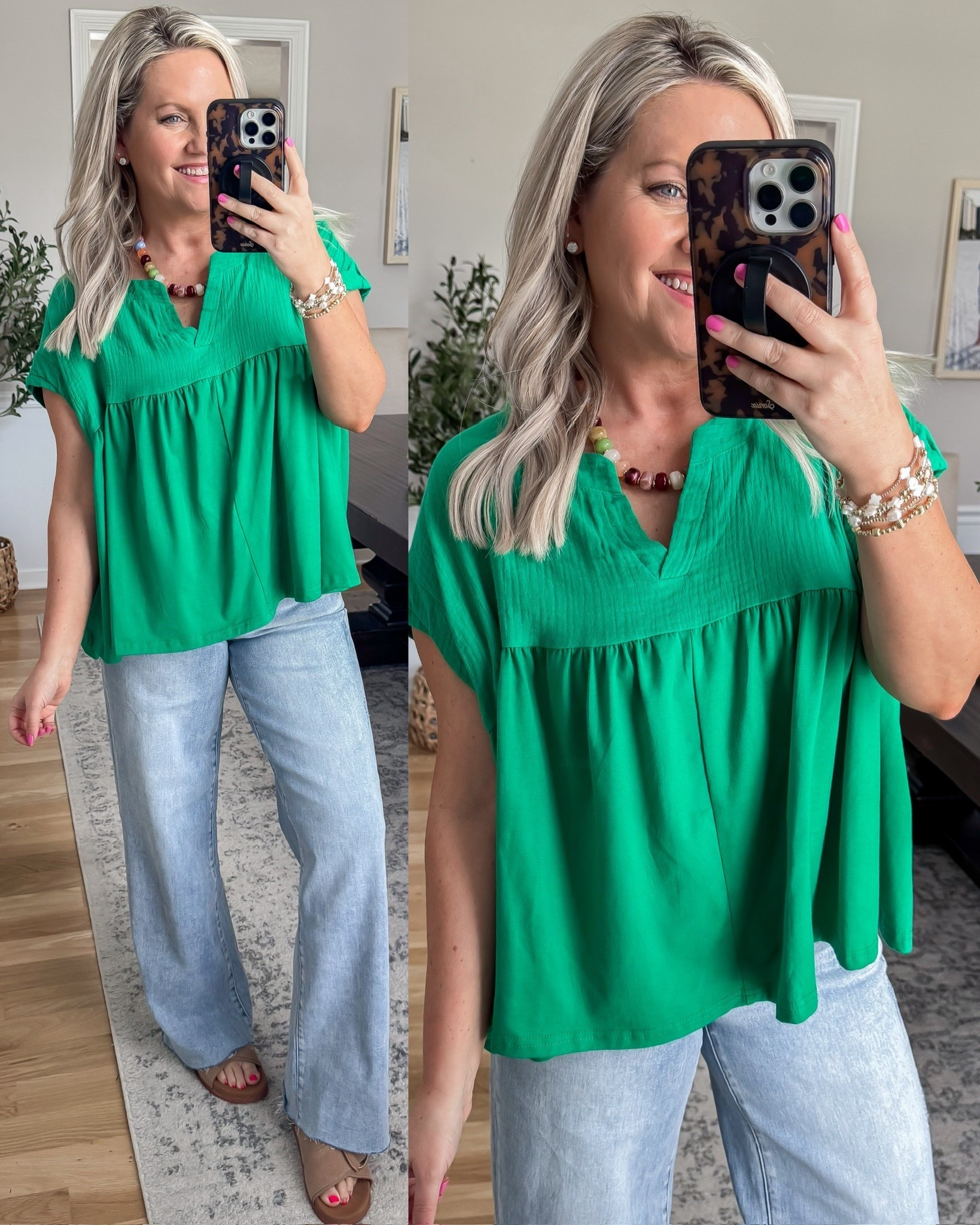 This top is such a fun pop of color for spring and summer. The flowy fit is so flattering and easy to wear, and it pairs perfectly with light wash denim for an effortless everyday look.

green top spring outfit casual outfit everyday style flowy blouse mom style denim outfit summer outfit bright colors outfit easy outfit ideas lovelylifestyling 

#LTKSeasonal #LTKMothersDay #LTKootd