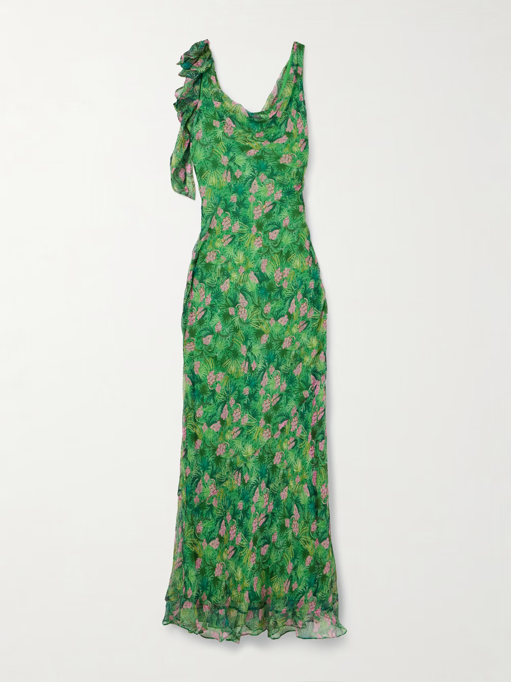 SALONI Asher B ruffled draped printed silk-crepon gown | NET-A-PORTER | NET-A-PORTER (US)