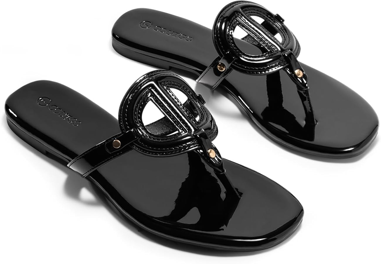 Coutgo Womens Flat Thong Sandals Square Open Toe Flip Flops Slip On Slides Dressy Summer Beach Sh... | Amazon (US)