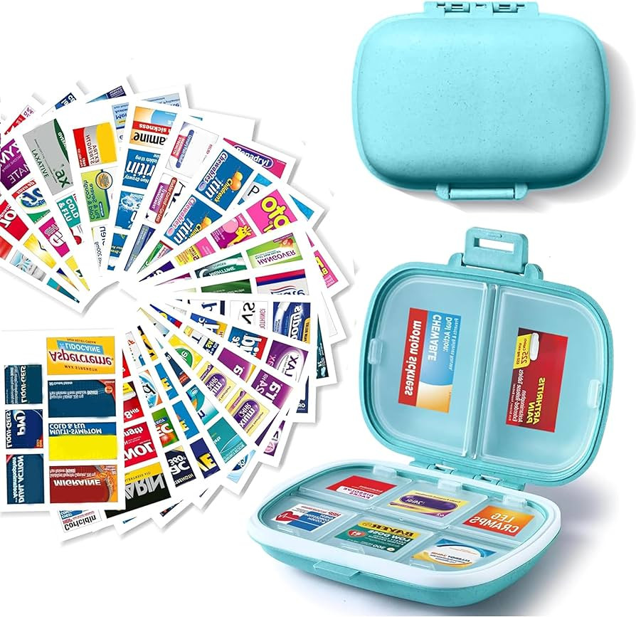 iouwei DIY Pocket Pharmacy with Medicine Labels Travel Daily Pill Container Mini Medication Organ... | Amazon (US)