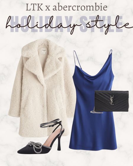 New years outfit. Holiday outfit. Winter wedding guest. Date night outfit. Blue dress. Black bow heels. Sherpa coat. 

#LTKxAF #LTKwedding #LTKHoliday