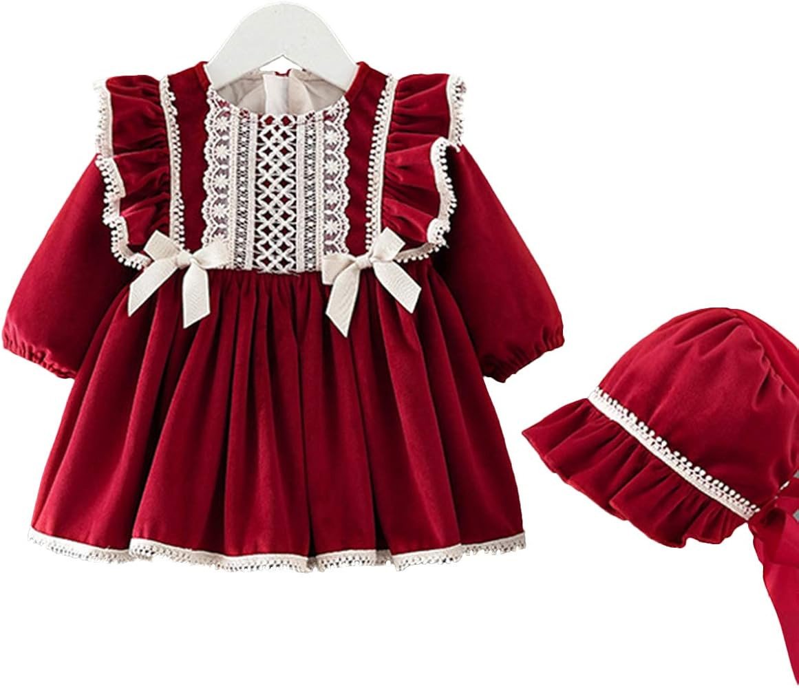 famuka Baby Toddler Girl Red Dress Long Sleeve Princess Dress | Amazon (US)