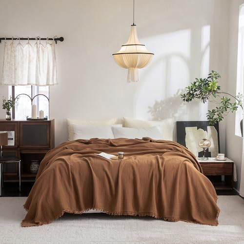 FOSSA Muslin Blanket 4-Layer 100% Cotton Gauze Blanket with Fringe 90"x90" | Super Soft Breathabl... | Amazon (US)