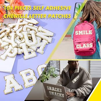 104 Pieces Self Adhesive Chenille Letter Patches Dupes Glitter Initial for Clothing DIY Mobile Ph... | Amazon (US)