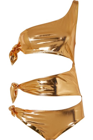 Lisa Marie Fernandez - Bianca One-shoulder Cutout Metallic Stretch-pvc Swimsuit - Gold | NET-A-PORTER (US)