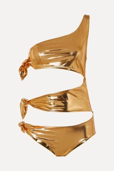 Lisa Marie Fernandez - Bianca One-shoulder Cutout Metallic Stretch-pvc Swimsuit - Gold | NET-A-PORTER (US)