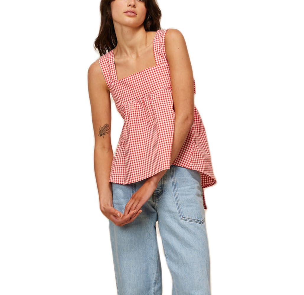 Women Y2k Going Out Tank Tops Gingham Square Neck Peplum Cami Tank Sleeveless Backless Shirt Bowt... | Amazon (US)
