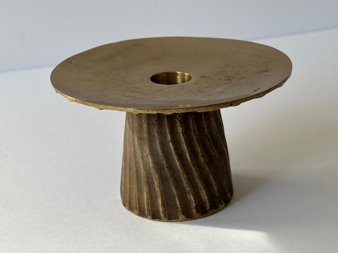 Vintage Brass Candle Holder, Pillar Candle, Twisted Base, Mid Century, Brutalist - Etsy | Etsy (US)