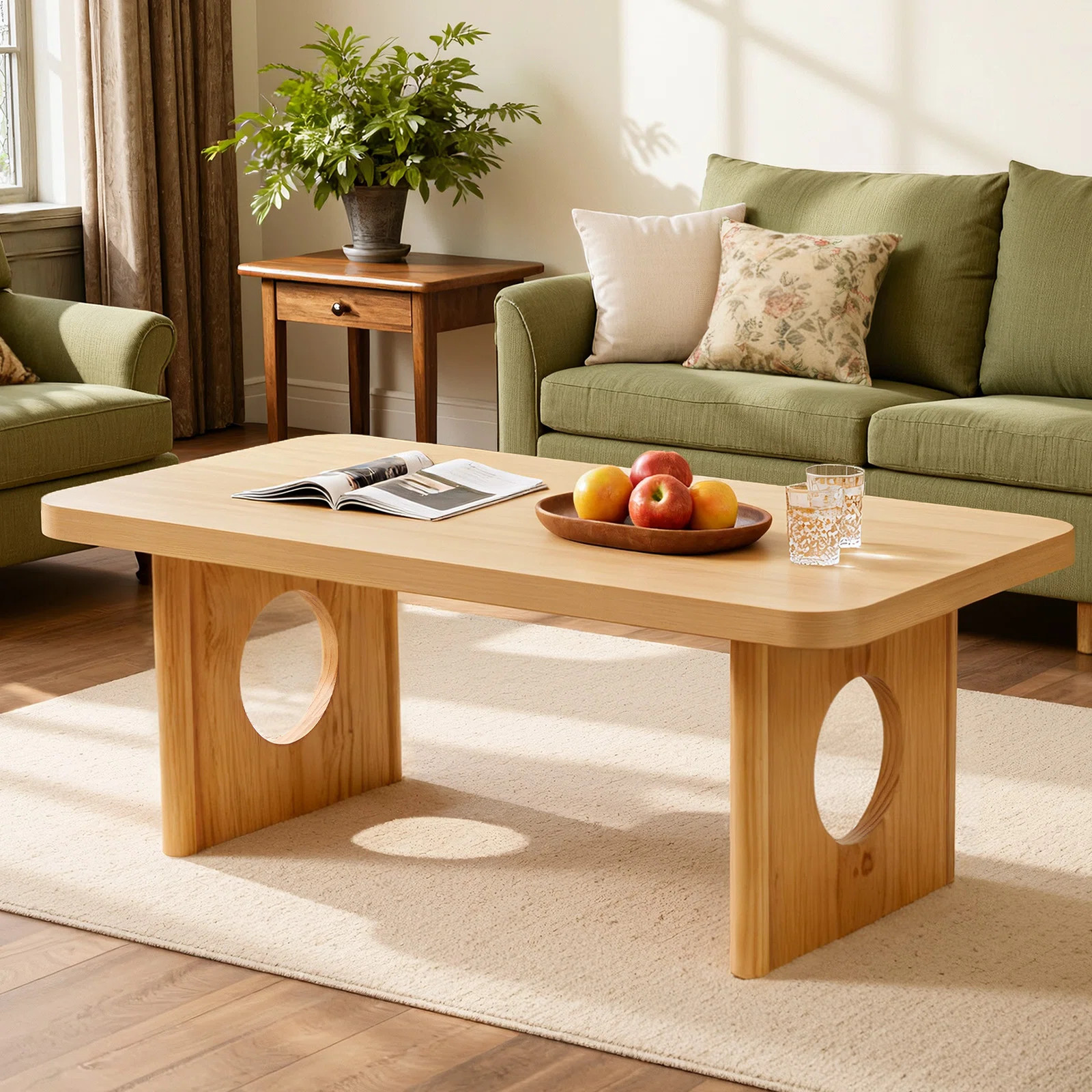 47.2" Coffee Table with Solid Pine Hollow-Out Legs & Rounded Corners | Wayfair North America