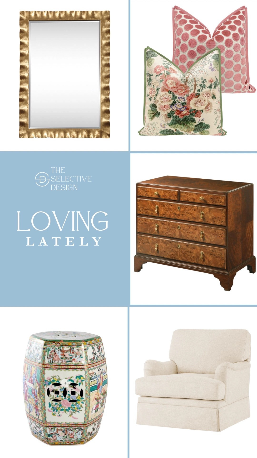 Classic home decor finds perfect for a traditional living room design. 

This gold mirror adds a touch of modern while still keeping it classic. The pink and green pillow combo is the perfect touch of fun and interest. This classic wood chest is absolutely stunning and would be the perfect living room accent. This upholstered accent chair is so affordable! Love the pop of color this garden stool adds  

#LTKFindsUnder100 #LTKHome #LTKSaleAlert