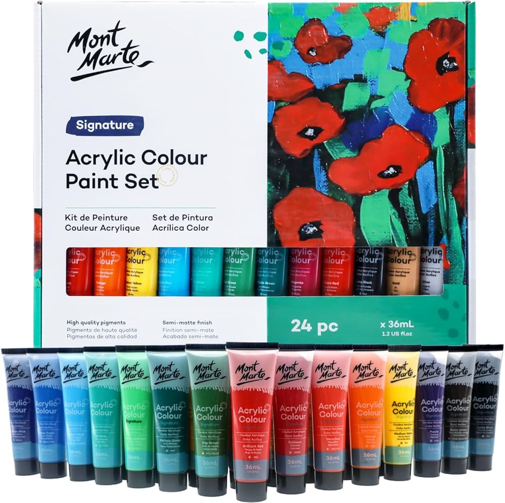 Mont Marte Acrylic Paint Set 24 Colours 36ml, Perfect for Canvas, Wood, Fabric, Leather, Cardboar... | Amazon (US)