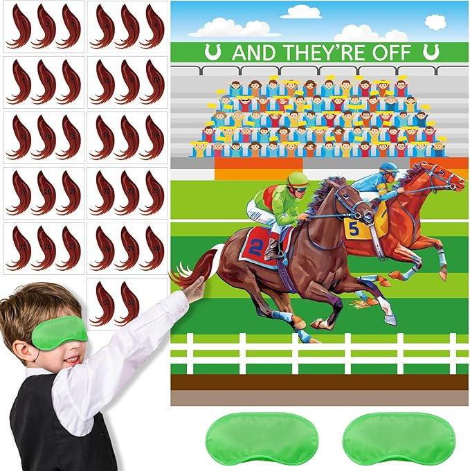 32Pcs Derby Horse Games for Kids Pin The Tail on The Horse Poster Derby Party Games with Tail Sti... | Amazon (US)