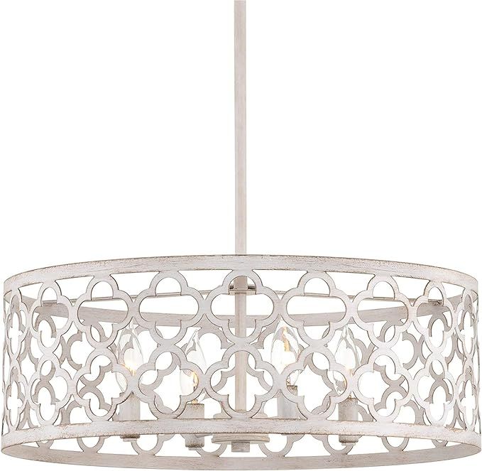 Kira Home Sutton 20" 4-Light Modern Chandelier, Metal Quatrefoil Drum Shade, Antique White Finish | Amazon (US)