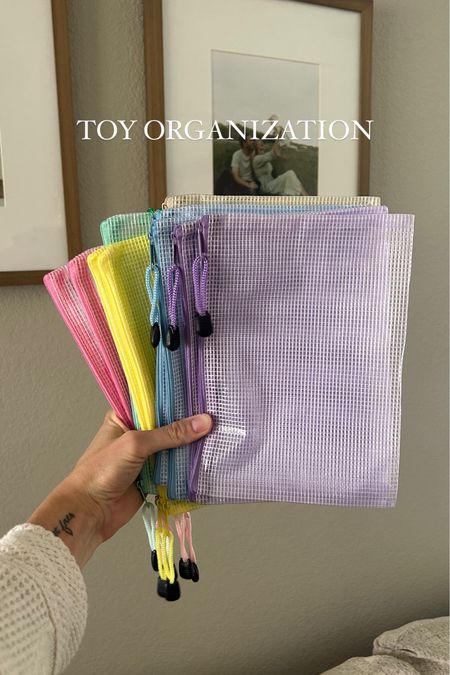 Toddler toy organization! I love the colors and sizes of these bags! 🧡💛🩷🩵💜