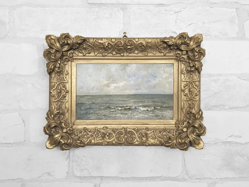 Vintage Seascape Gold Frame Wall Art Small Antique Oil Painting Reproduction Black Ornate Framed ... | Etsy (US)