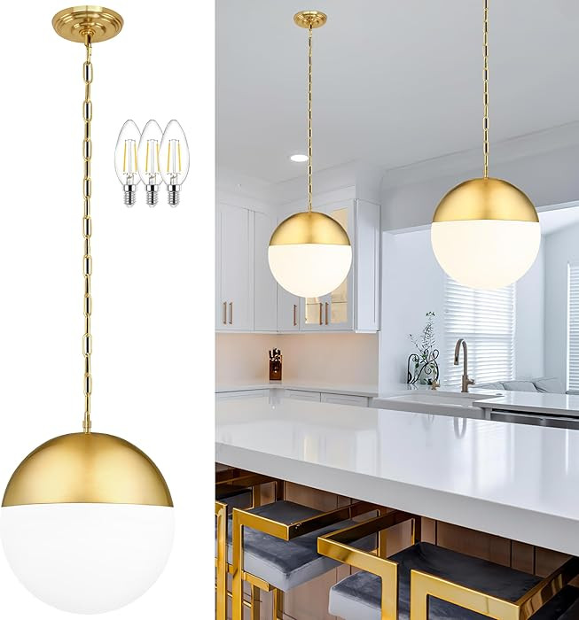 14 Inch Gold Mid Century Modern Pendant Light Pendants for Kitchen Island Frosted Milky White Gla... | Amazon (US)