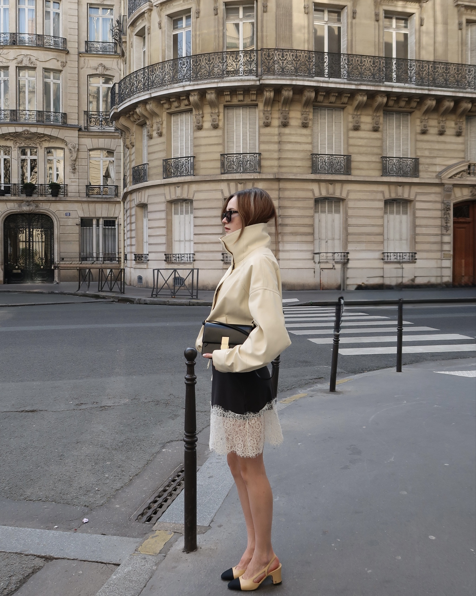 Heels Chanel 
Bag is Marks & Spencer old

#lace #springlooks #springoutfits #springlooks #leatherjacket #datenightoutfits #laceskirt #parislooks #parisoutfits #springoutfits2026 #vacationoutfits

#LTKdeutschland #LTKeurope #LTKstyletip