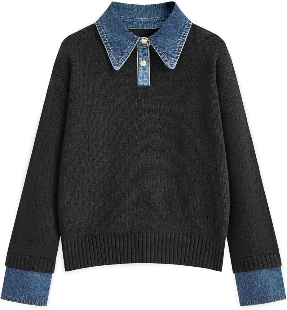 Womens Oversized Sweater Cozy Chunky Long Sleeve Mock Turtleneck V Neck Button Down Denim Polo Pu... | Amazon (US)