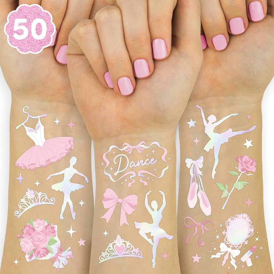 xo, Fetti Ballerina Party Temporary Tattoos - 50 Iridescent Foil | Happy Birthday Princess Decora... | Amazon (US)