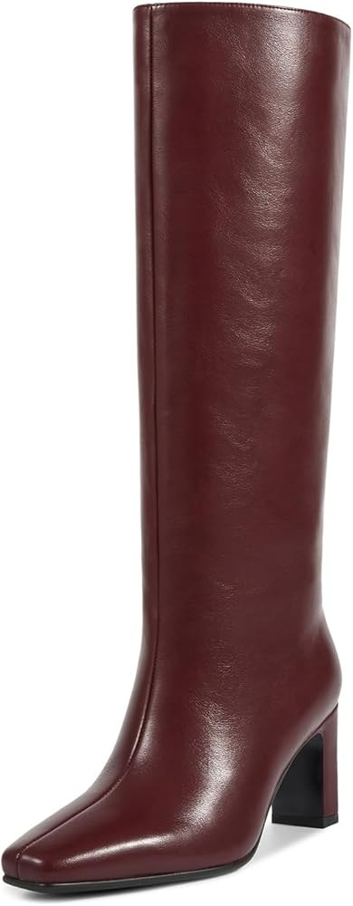wetkiss Straight Leg Knee High Boots for Women Small Regular Calf Friendly Square Toe Boots Faux ... | Amazon (US)