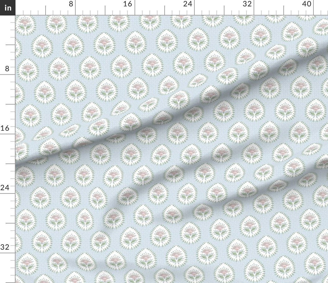 Fabric in Daphne soft blue with green and pink copy | Spoonflower