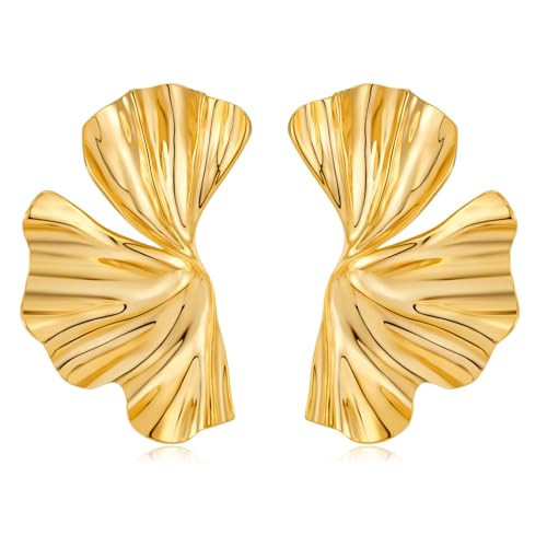 FAUTHENTICUTE Gold Flower Dangle Earrings For Women Large Sectored Leaf Statement Gold Boho Earrings | Amazon (US)