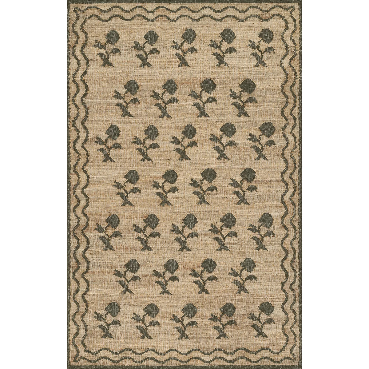 Erin Gates by Momeni Orchard Leaning Flower Jute and Wool Hand Woven Green Area Rug | Wayfair North America