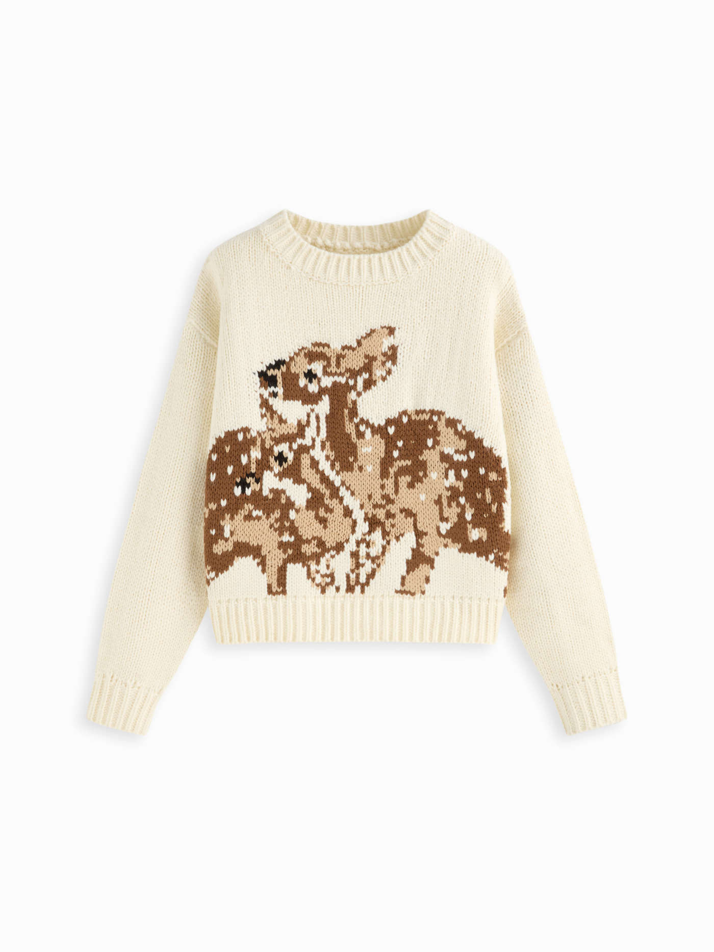 Knit Deer Pattern Round Neckline Long Sleeve Oversized Top | Cider